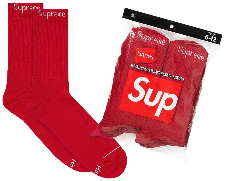 Supreme x Hanes Crew Socks 4 Pack Red