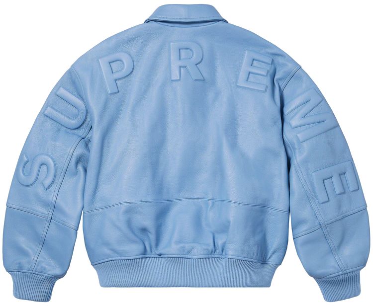Supreme GORE TEX Infinium WINDSTOPPER Leather Varsity Jacket Light Blue