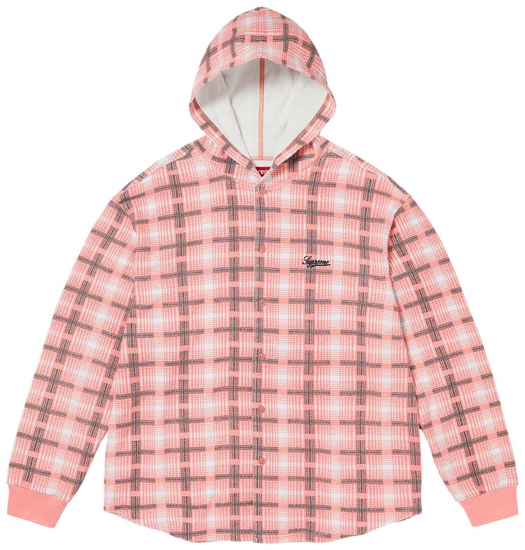 Supreme Hooded Plaid Knit Shirt Pink