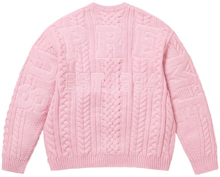 Supreme Applique Cable Knit Sweater Pink