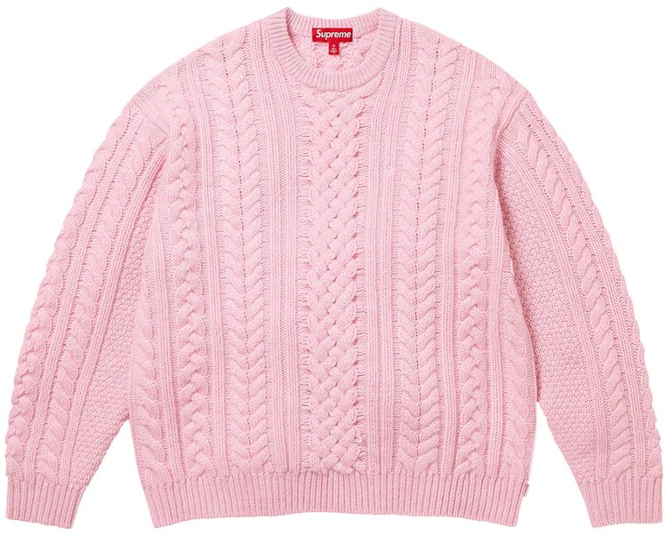 Supreme Applique Cable Knit Sweater Pink