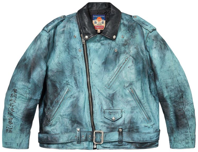Supreme x blackmeans Painted Leather Motorcycle Jacket Light Green