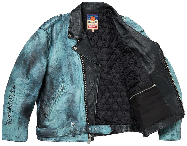 Supreme x blackmeans Painted Leather Motorcycle Jacket Light Green