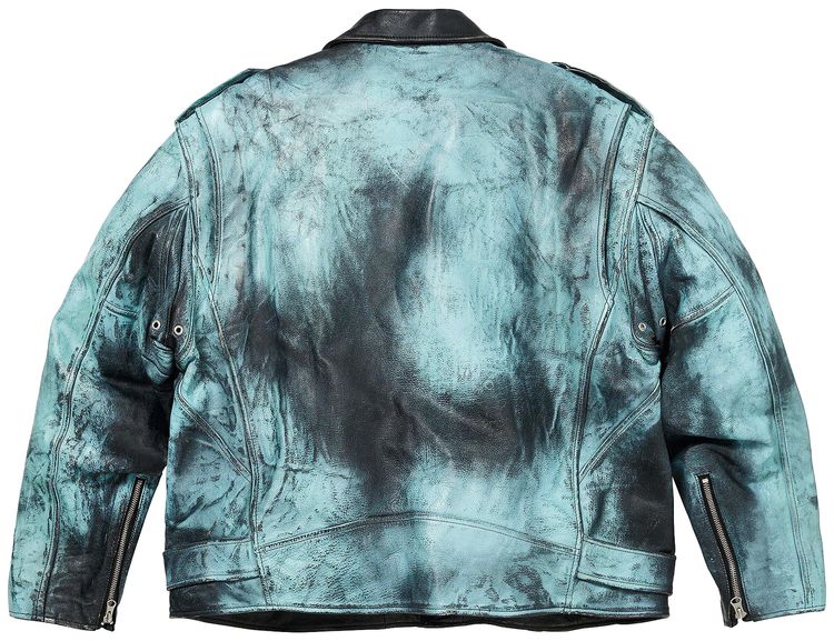 Supreme x blackmeans Painted Leather Motorcycle Jacket Light Green