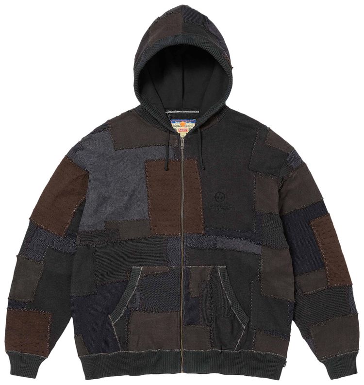 Supreme x blackmeans Patchwork Zip Up Hooded Sweater Black