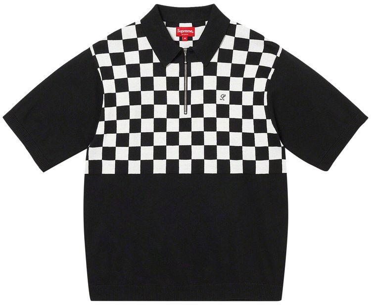 Supreme Checkerboard Zip Up Polo Black