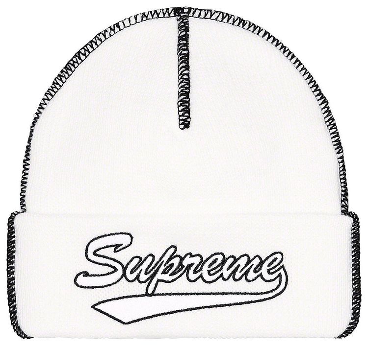 Supreme Contrast Stitch Beanie White