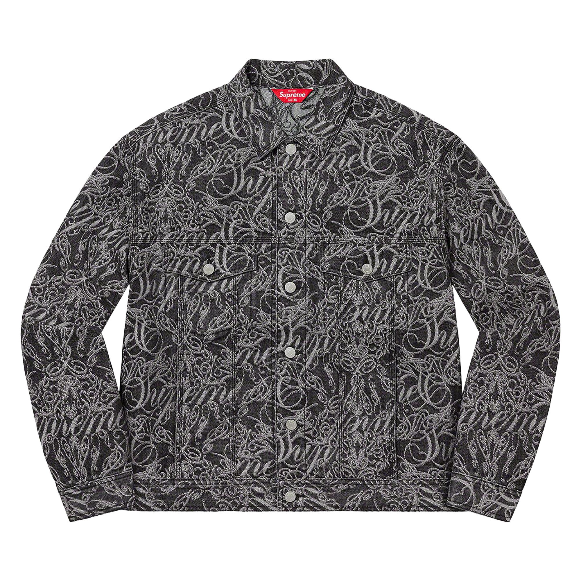 Buy Supreme Script Jacquard Denim Trucker Jacket 'Washed Black