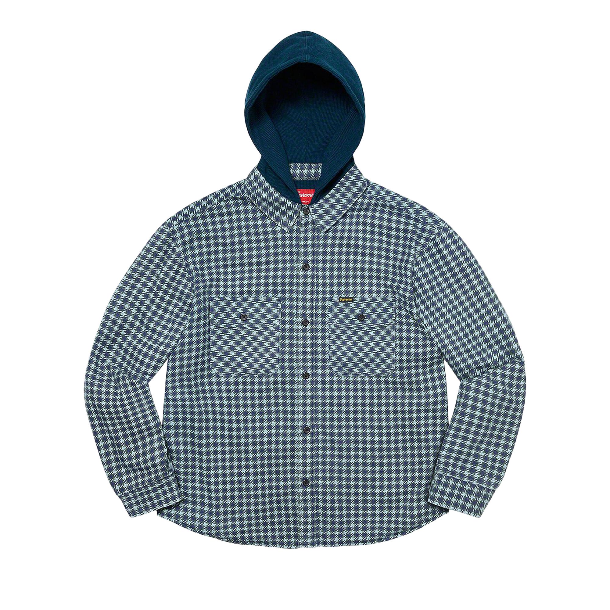 Size xl Supreme Houndstooth Flannel Hooded Shirt 'Light Navy'