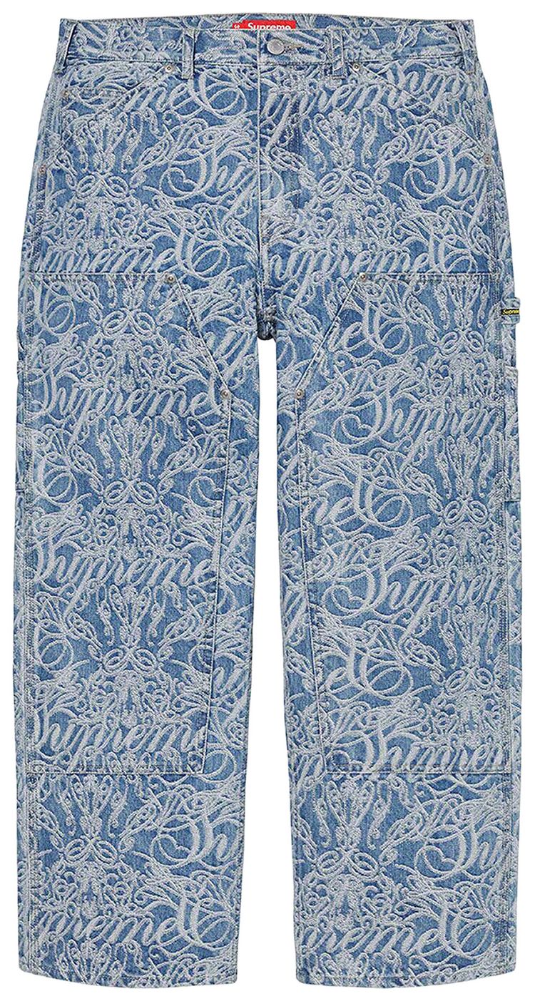 Supreme Script Jacquard Double Knee Denim Painter Pant Washed Blue