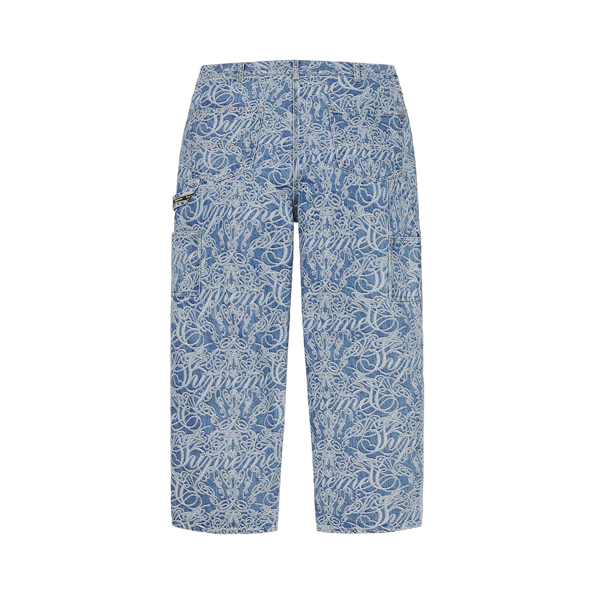 Size 30 Supreme Script Jacquard Double Knee Denim Painter Pant 'Washed Blue'