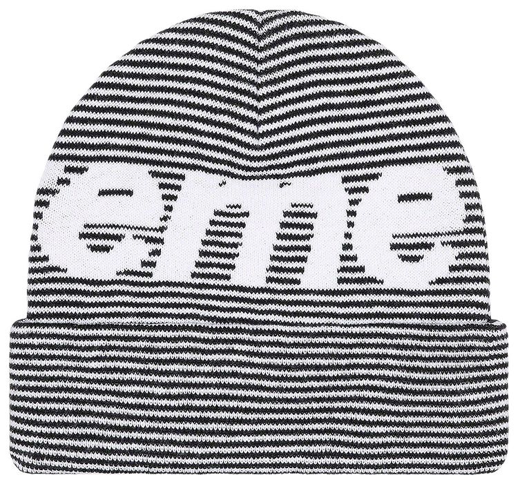 Supreme Big Logo Beanie Black Stripe