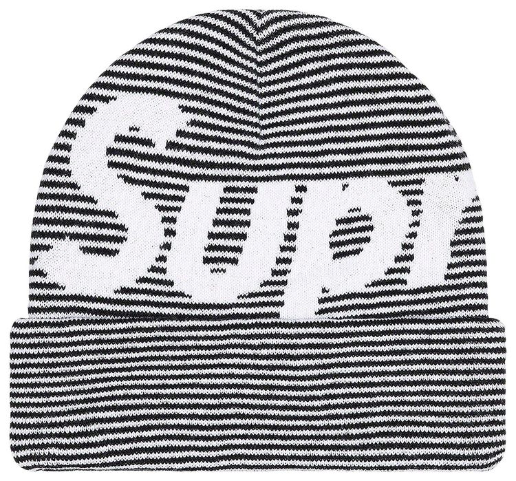 Supreme Big Logo Beanie Black Stripe