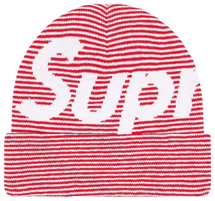 Supreme Big Logo Beanie Red Stripe