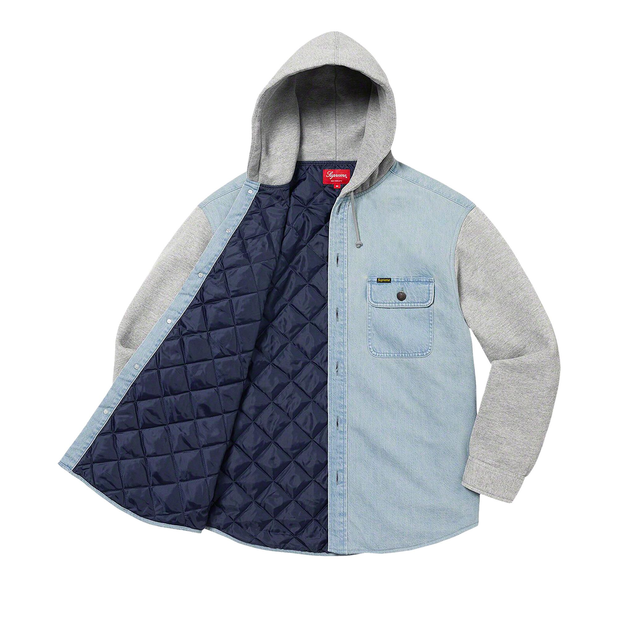 FW22 Supreme Fleece Hooded Denim shirt M medium blue quilted embroidered  logo | eBay