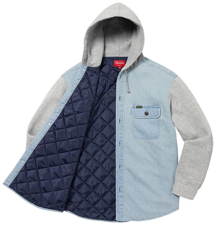 Supreme Fleece Hooded Denim Shirt Blue