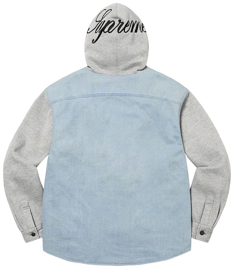Supreme Fleece Hooded Denim Shirt Blue