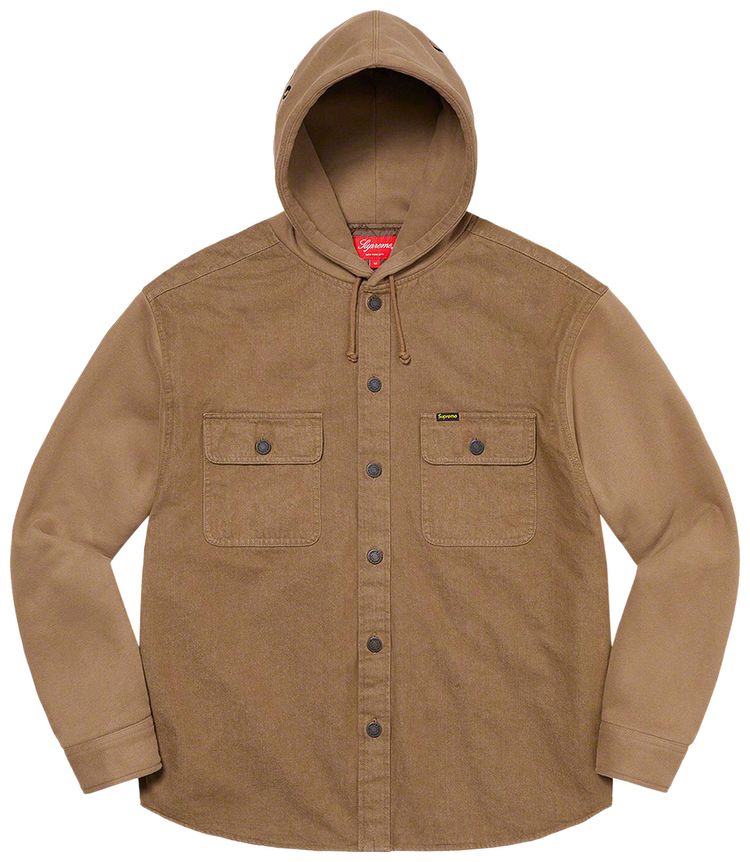Supreme Fleece Hooded Denim Shirt Brown