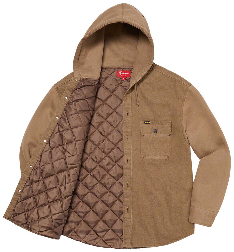 Supreme Fleece Hooded Denim Shirt Brown