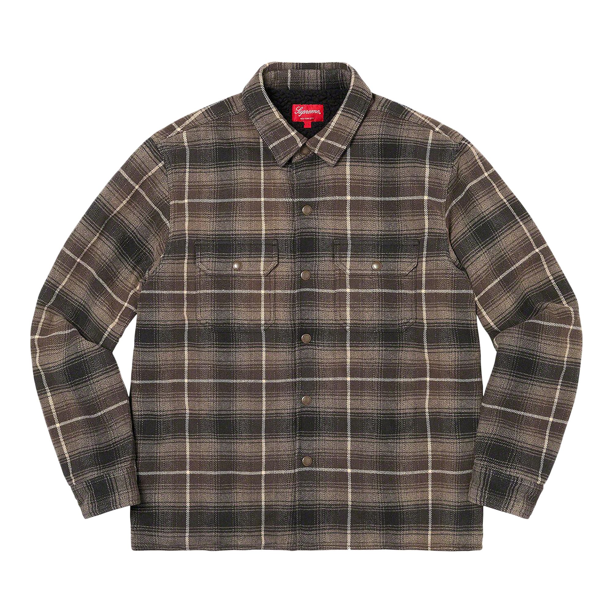 Size l Supreme Shearling Lined Flannel Shirt 'Black'