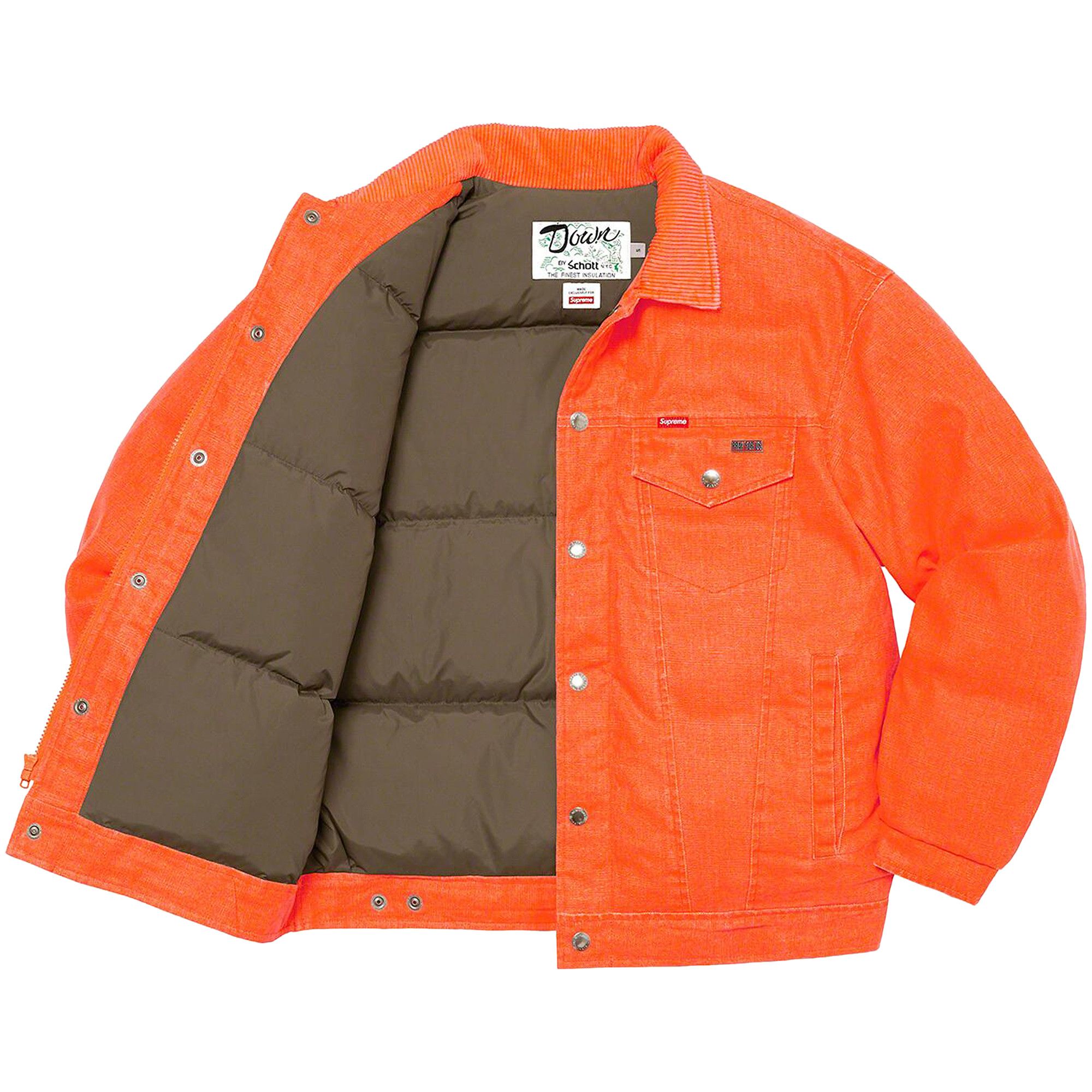 Buy Supreme x Schott Canvas Down Trucker Jacket 'Neon Orange