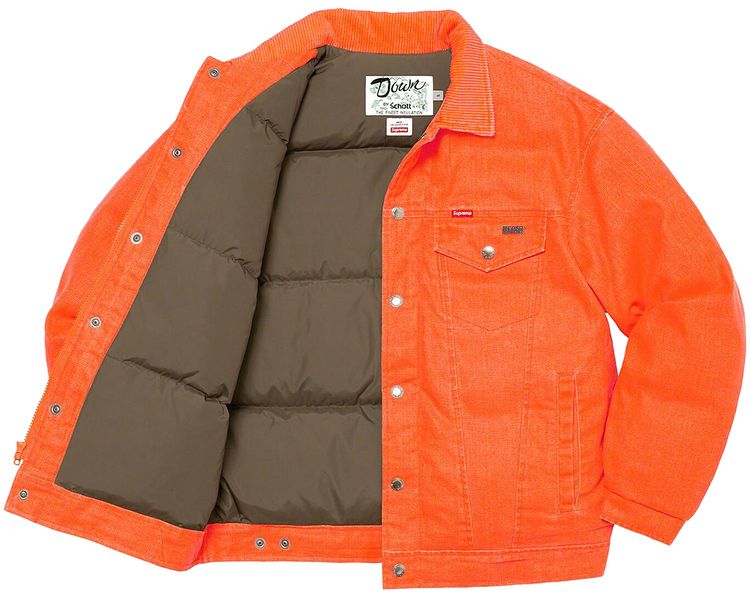 Supreme x Schott Canvas Down Trucker Jacket Neon Orange
