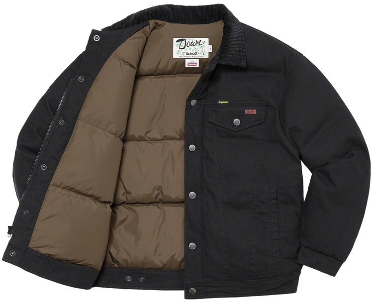 Supreme x Schott Canvas Down Trucker Jacket Black