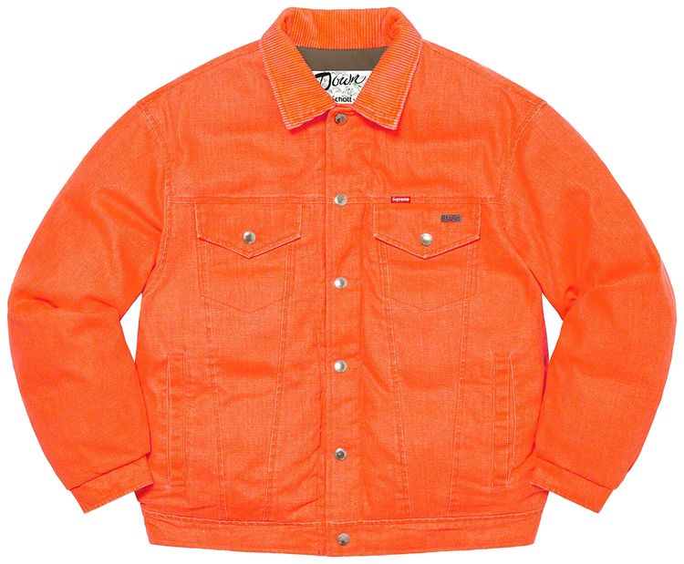 Supreme x Schott Canvas Down Trucker Jacket Neon Orange