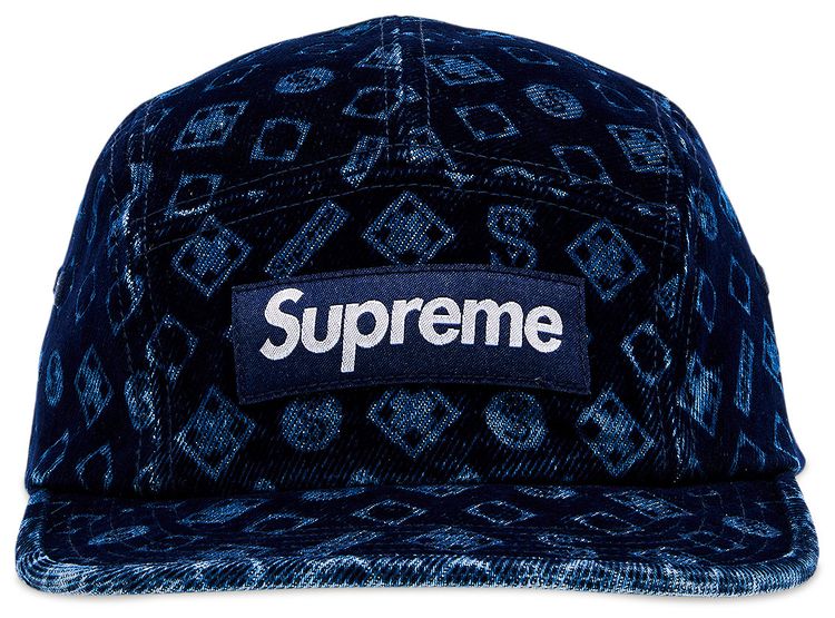 Supreme Flocked Denim Camp Cap Blue