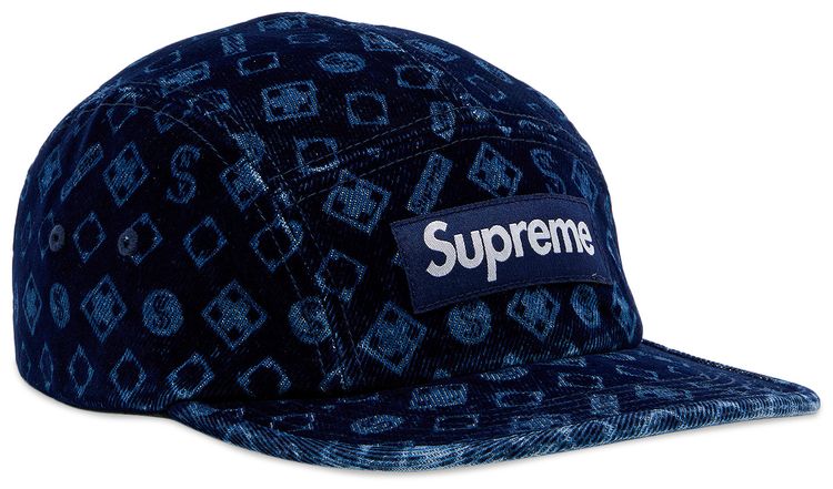 Supreme Flocked Denim Camp Cap Blue