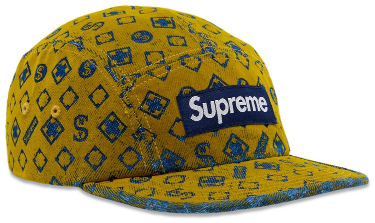Supreme Flocked Denim Camp Cap Mustard
