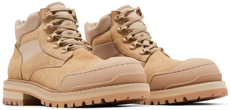 Marni Suede Patchy Combat Boot Gold Sand