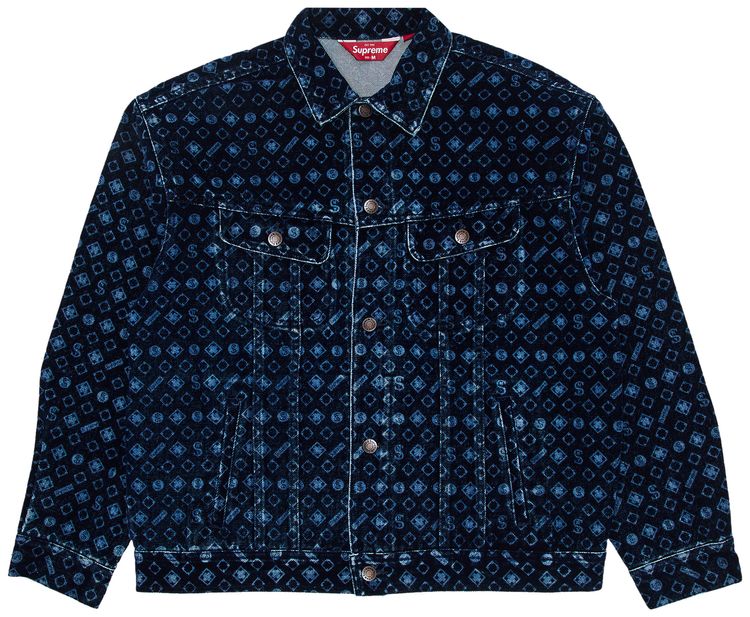 Supreme Flocked Denim Trucker Jacket Blue