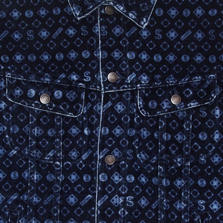 Supreme Flocked Denim Trucker Jacket Blue