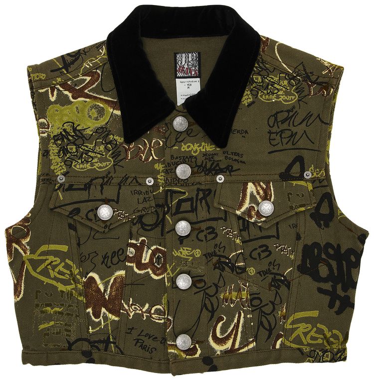 Jean Paul Gaultier Haute Jeanerie Graffiti Denim Vest Green