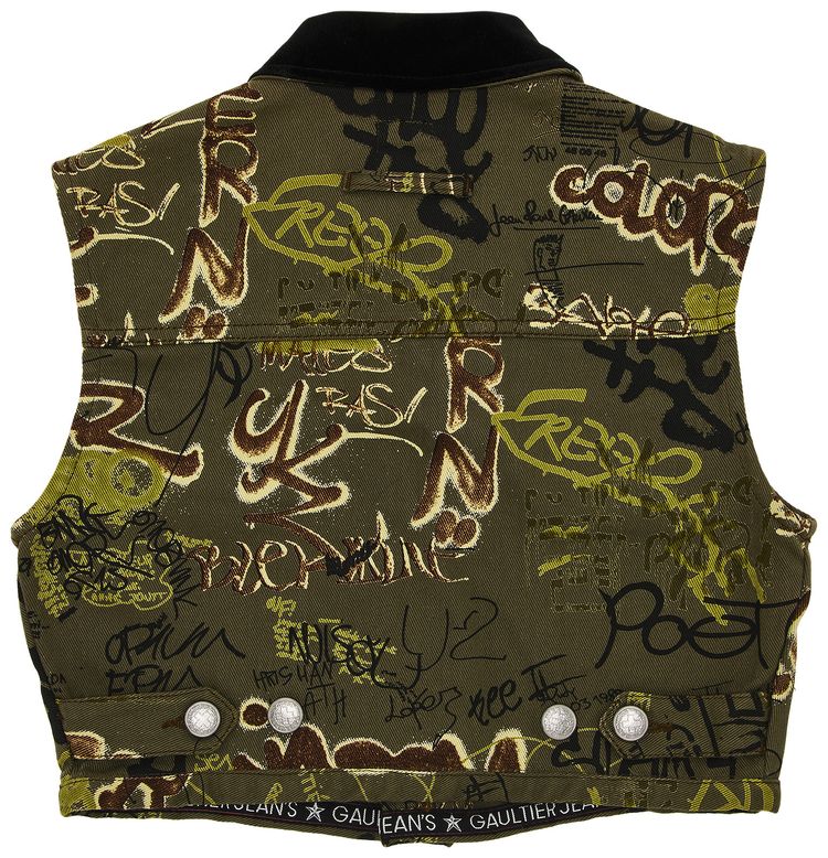 Jean Paul Gaultier Haute Jeanerie Graffiti Denim Vest Green