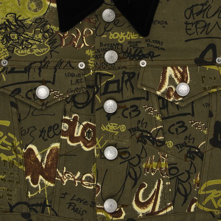 Jean Paul Gaultier Haute Jeanerie Graffiti Denim Vest Green
