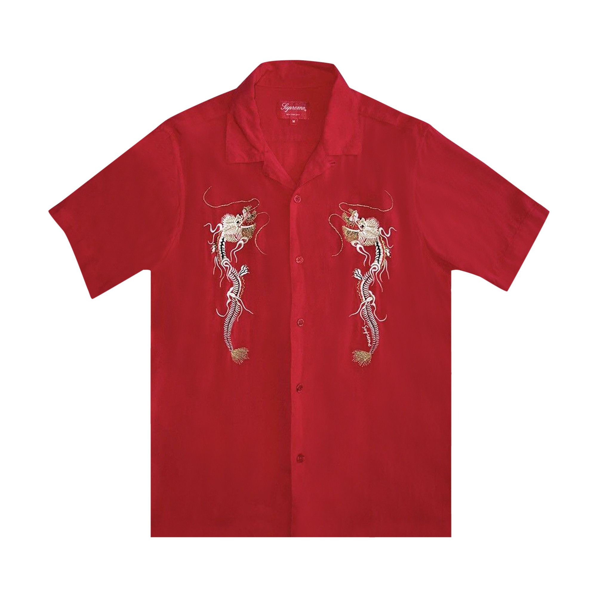Buy Supreme Dragon Embroidered Short-Sleeve Shirt 'Red Buy Supreme Dragon Embroidered Short-Sleeve Shirt 'Red