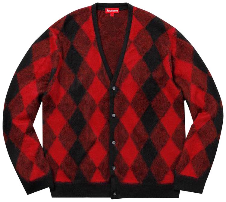 Supreme Brushed Argyle Cardigan Red