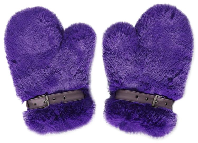 Acne Studios Fluffy Buckle Mittens Purple