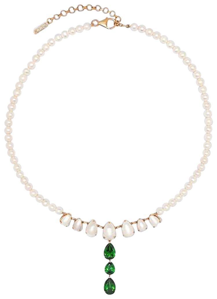 VEERT The Freshwater Pearl Drop Chain PearlYellow GoldGreen
