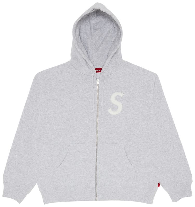 Supreme S Logo Zip Up Hooded Sweatshirt Ash Grey