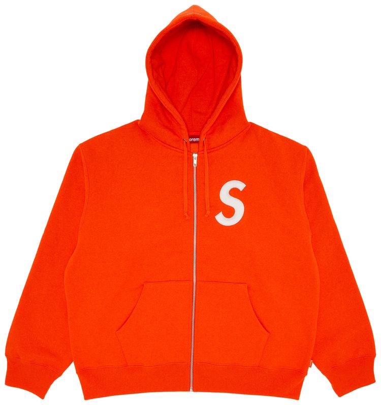 Supreme S Logo Zip Up Hooded Sweatshirt Bright Orange