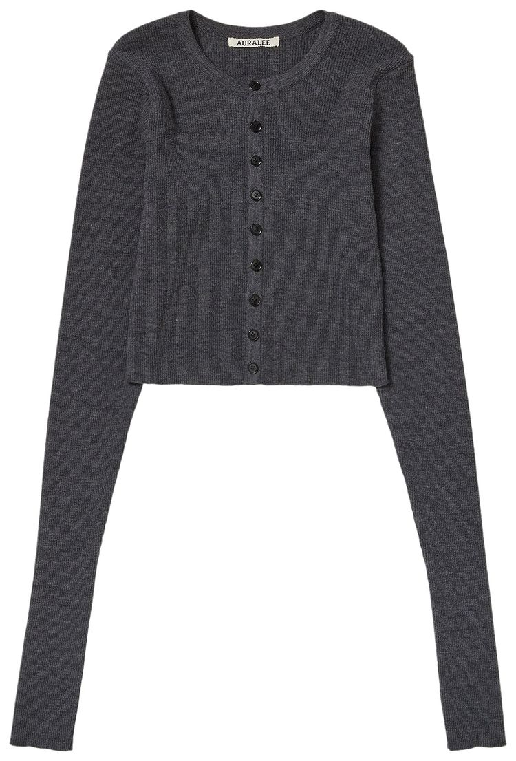 Auralee Rib Knit Short Cardigan Top Charcoal