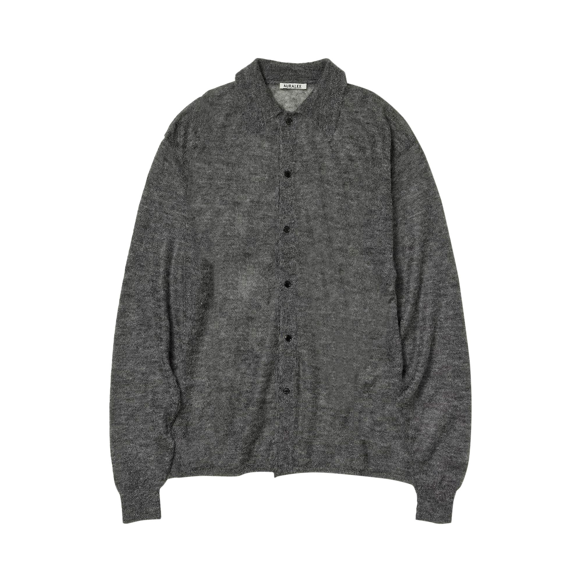Buy Auralee Kid Mohair Sheer Knit Shirt Cardigan 'Top