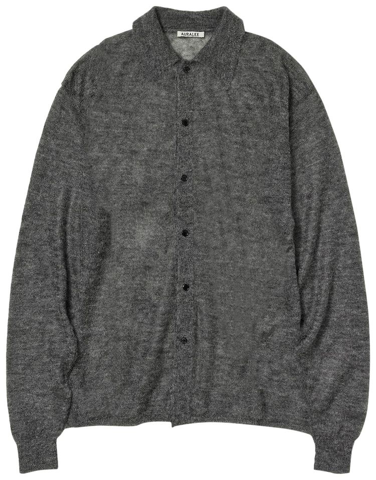 Auralee Kid Mohair Sheer Knit Shirt Cardigan Top Charcoal