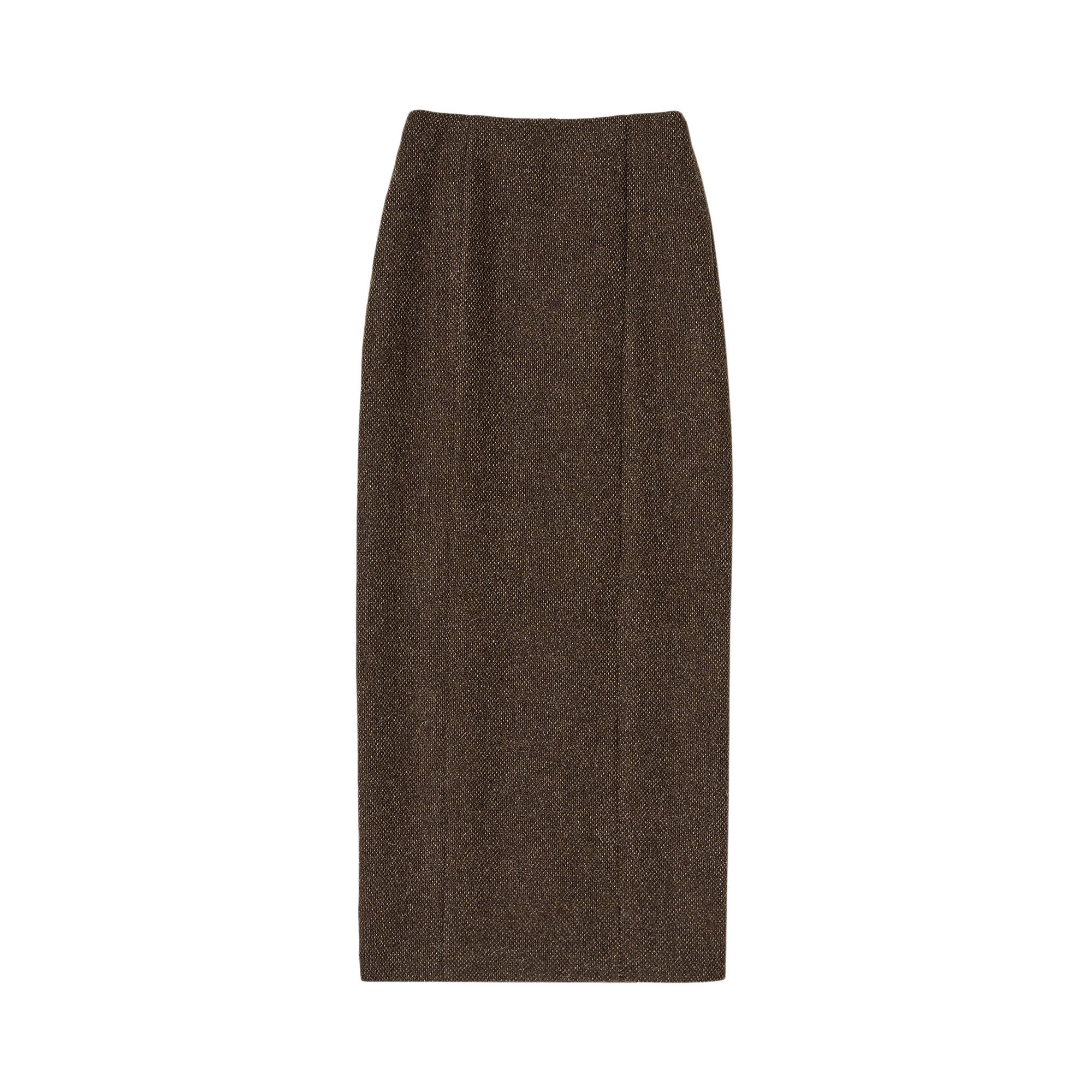 Buy Auralee Lama Shetland Wool Tweed Skirt 'Brown Tweed