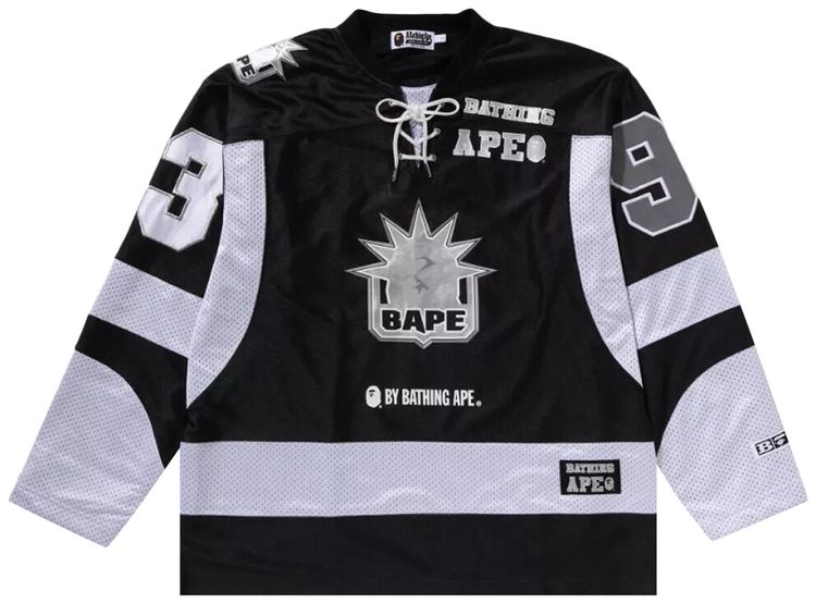 BAPE Multi Logo Relaxed Fit Long Sleeve Ice Hockey Jersey Black