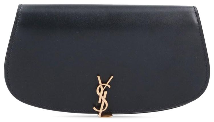 Saint Laurent Logo Plaque Foldover Top Shoulder Bag Black