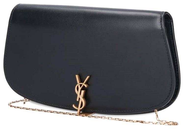 Saint Laurent Logo Plaque Foldover Top Shoulder Bag Black